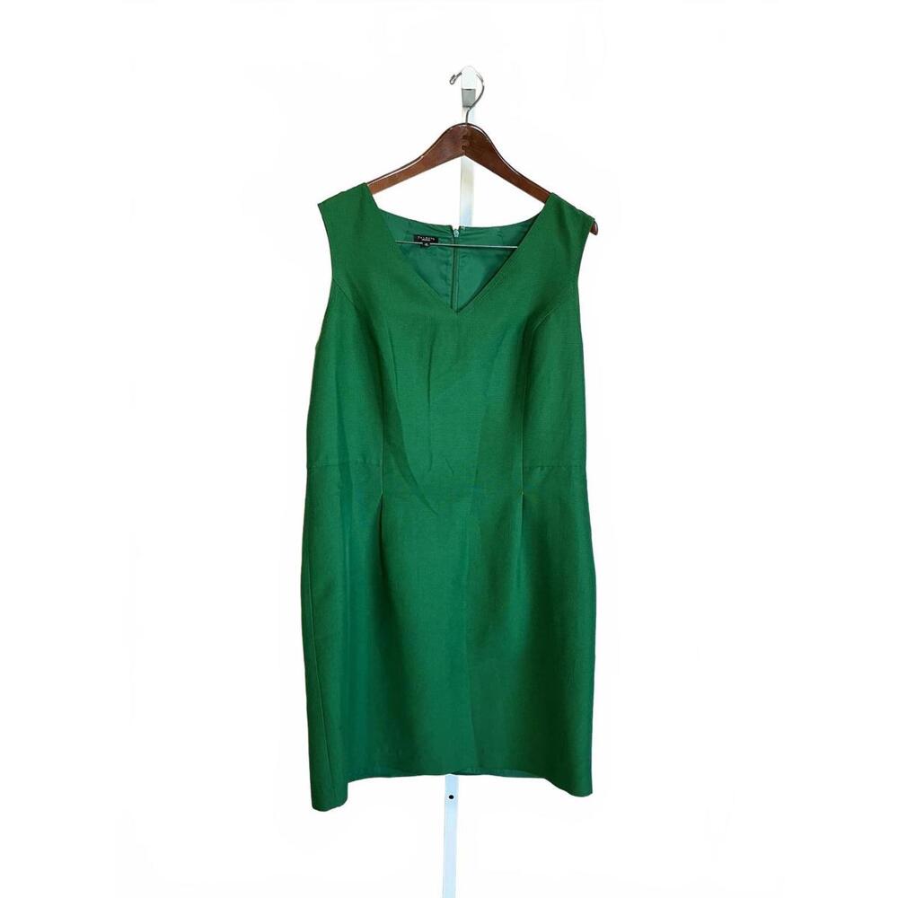 Talbots Emerald Green Sleeveless Holiday MIDI  V-Neck Dress Size 18